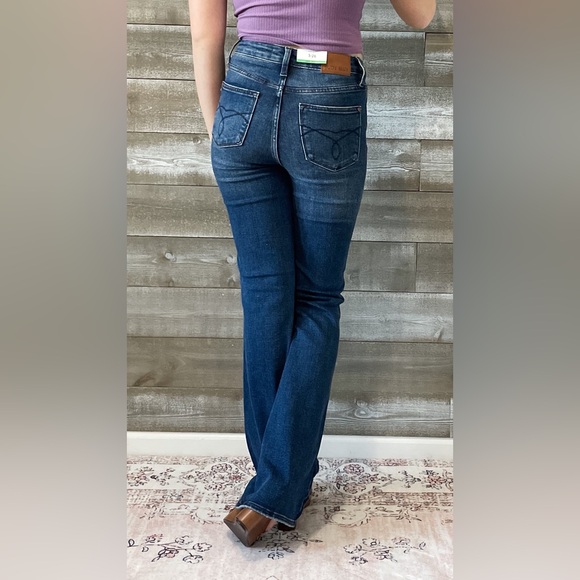 judy blue tummy control back pocket embroidered bootcut jeans long inseam 88786 - Picture 15 of 16